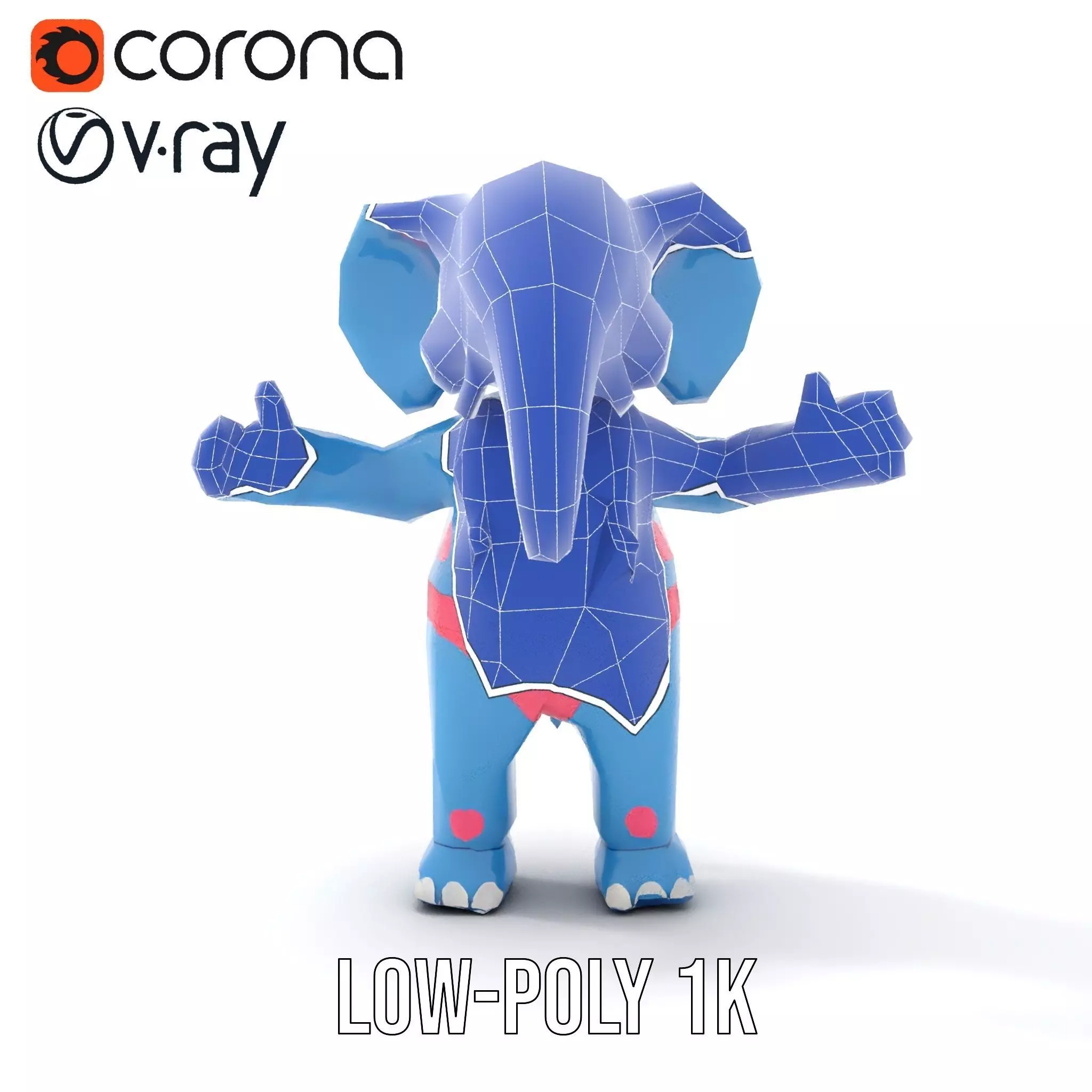 Blue Elephant with Suspenders Rigged and Animated Character Low-poly 3D model_27