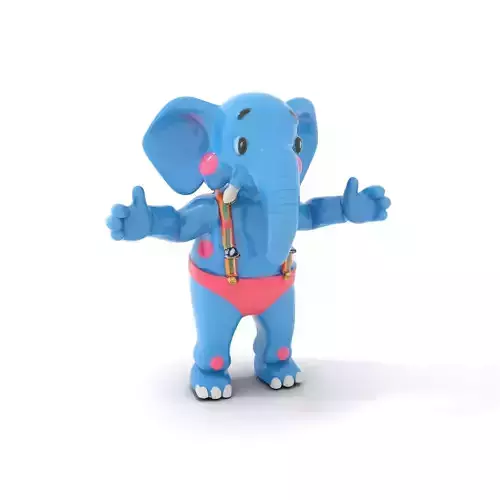 Blue Elephant with Suspenders Rigged and Animated Character Low-poly 3D model