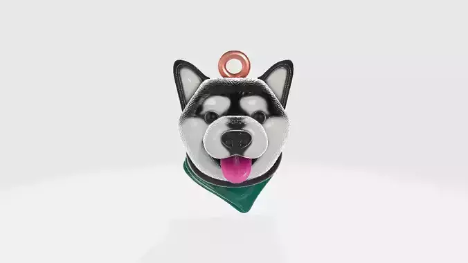 Husky Dog Face Pendant Cute Pet Charm with Bandana