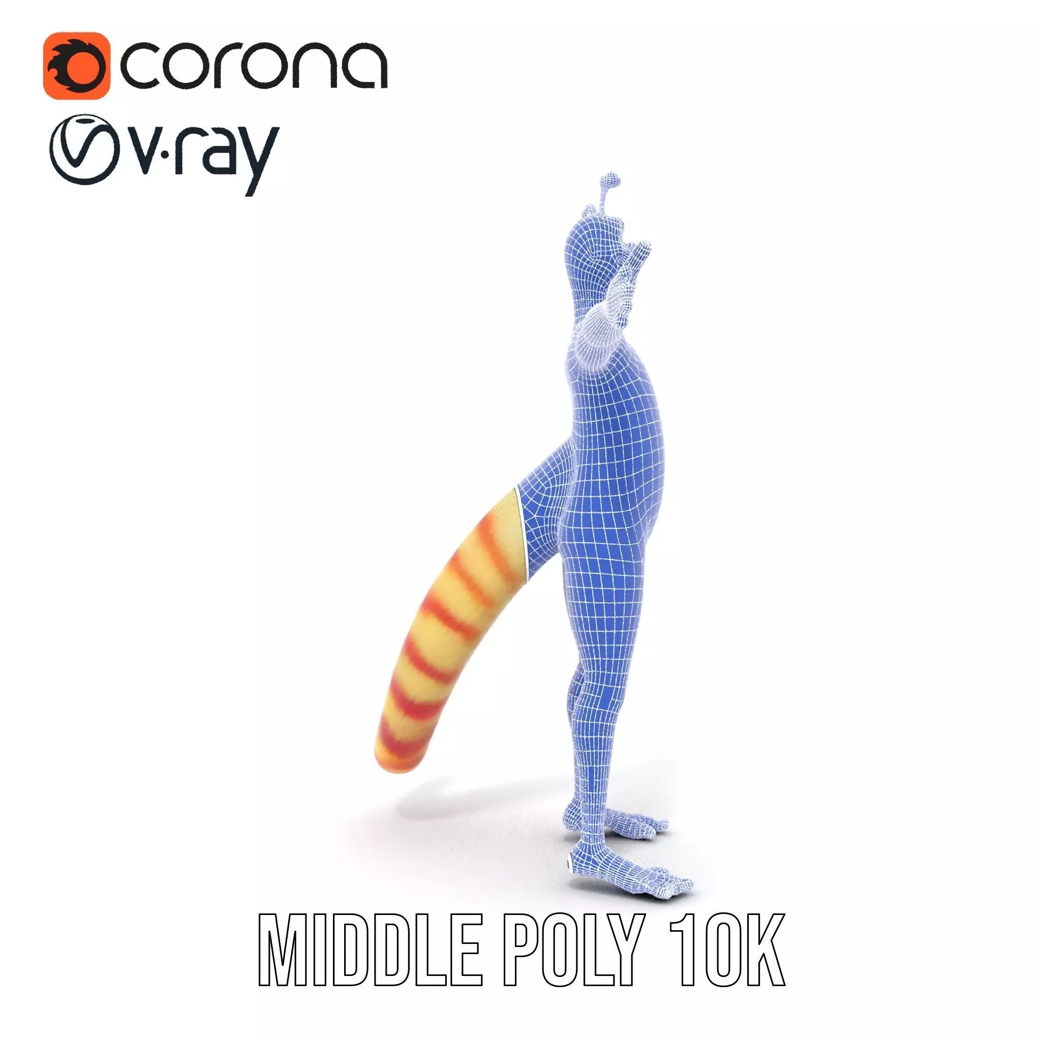 Vibrant Alien Creature Model Pack with Colorful Fur and Antennae Low-poly 3D model_21