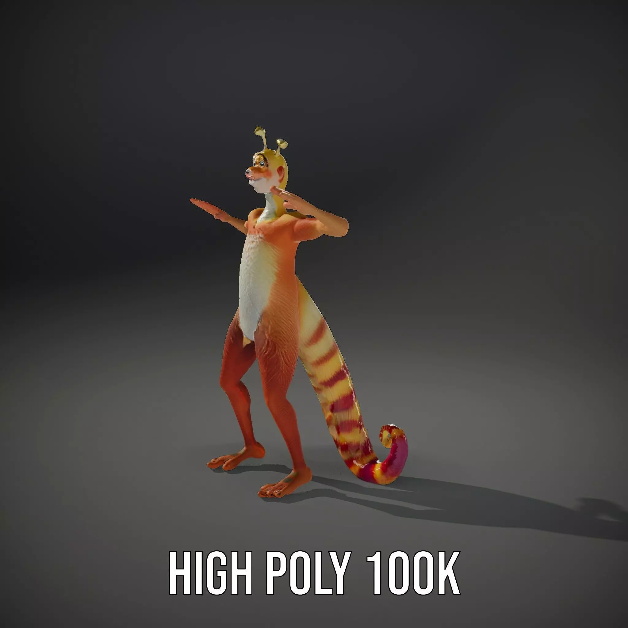 Vibrant Alien Creature Model Pack with Colorful Fur and Antennae Low-poly 3D model_33