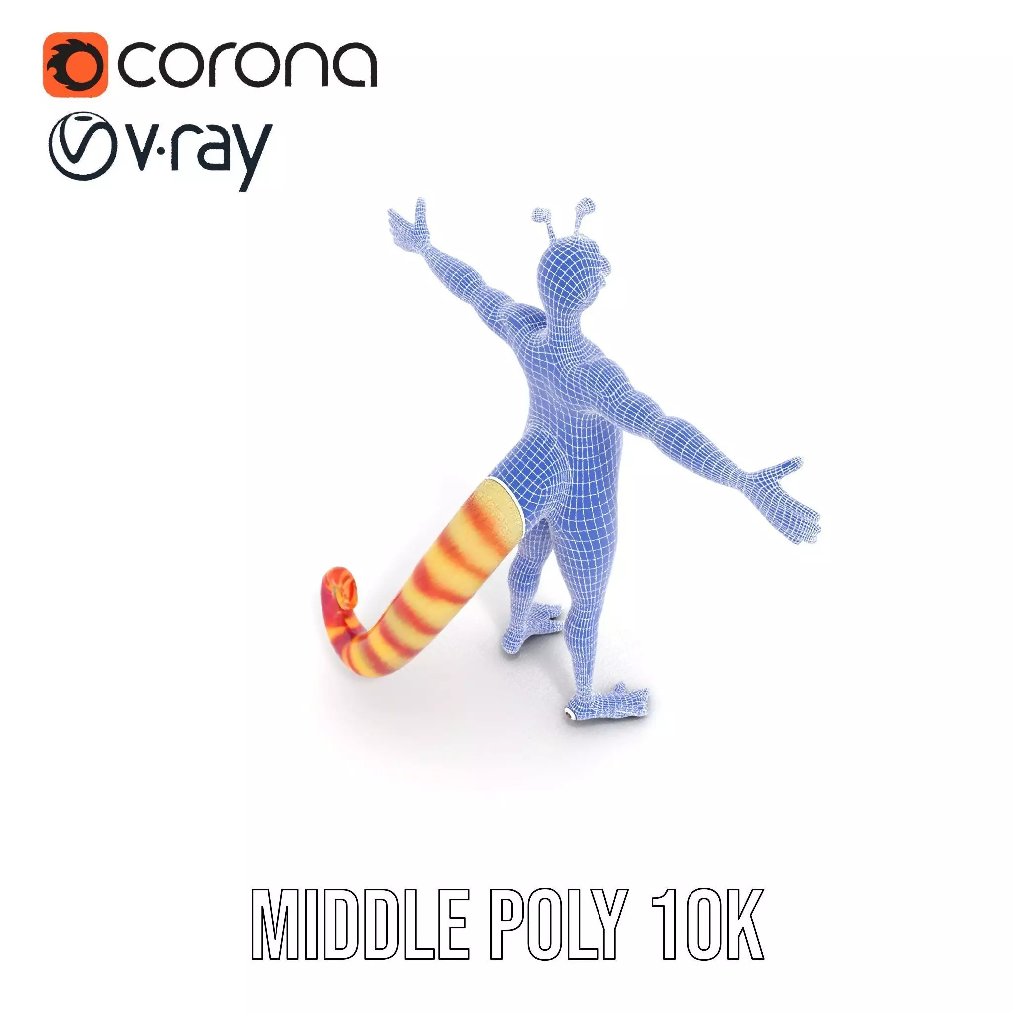 Vibrant Alien Creature Model Pack with Colorful Fur and Antennae Low-poly 3D model_18