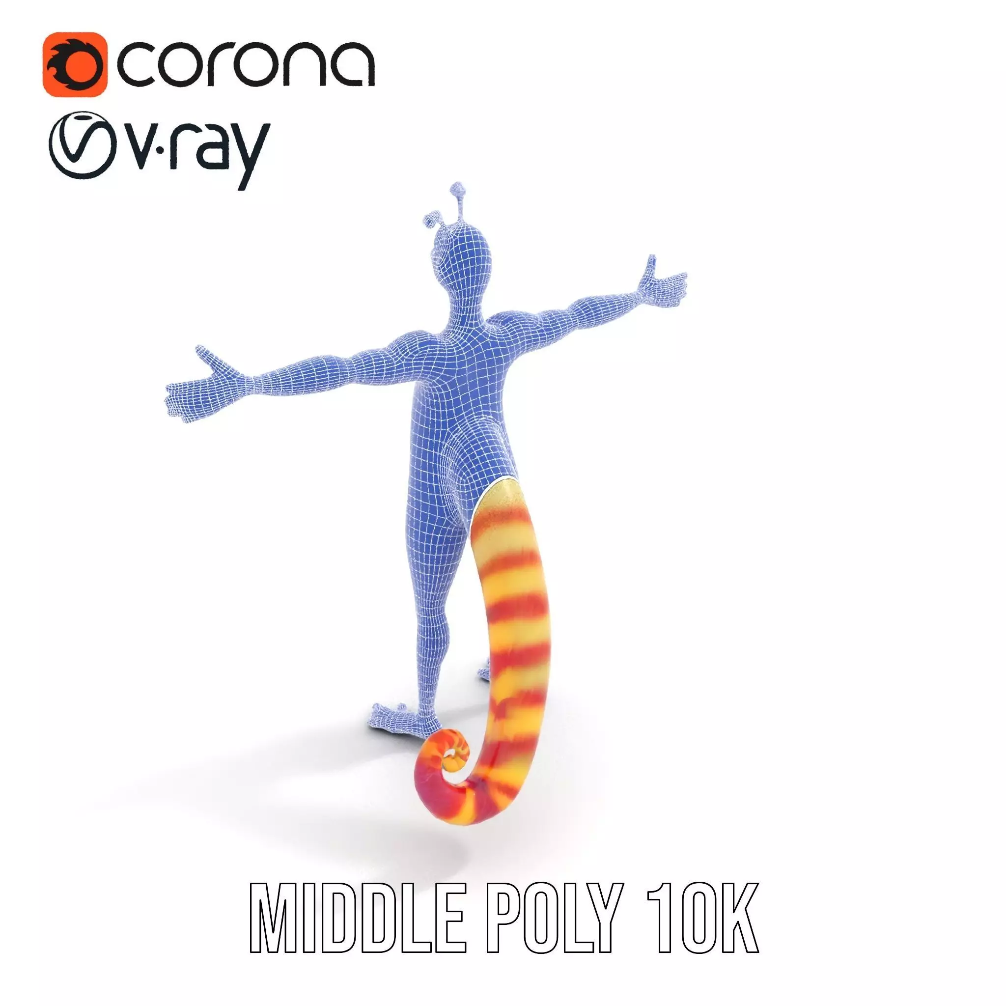 Vibrant Alien Creature Model Pack with Colorful Fur and Antennae Low-poly 3D model_29