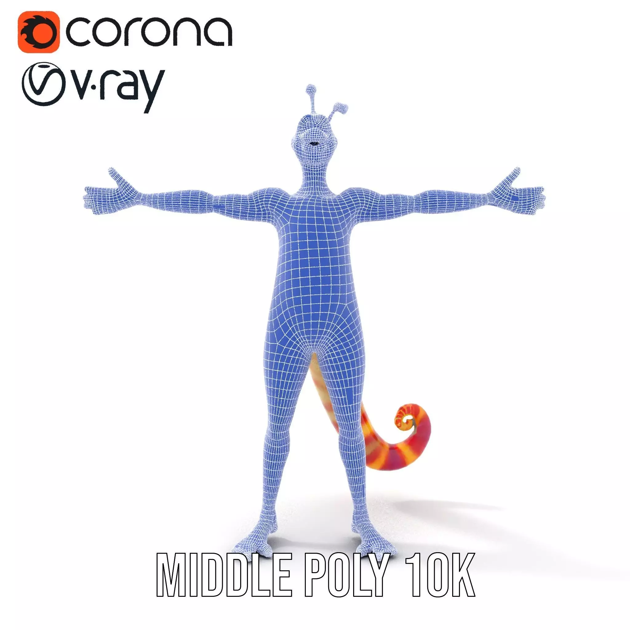 Vibrant Alien Creature Model Pack with Colorful Fur and Antennae Low-poly 3D model_26