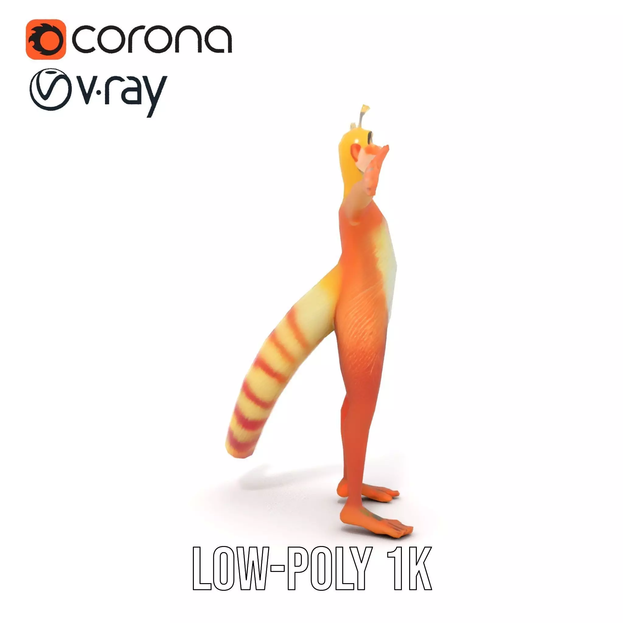 Vibrant Alien Creature Model Pack with Colorful Fur and Antennae Low-poly 3D model_10