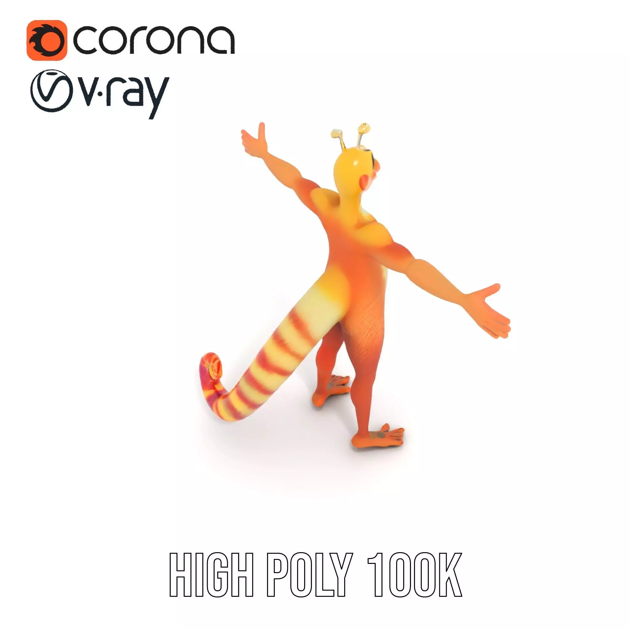 Vibrant Alien Creature Model Pack with Colorful Fur and Antennae Low-poly 3D model_14