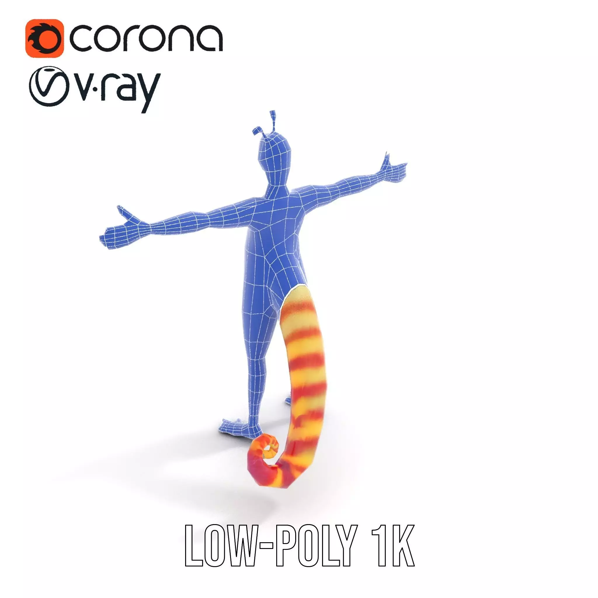 Vibrant Alien Creature Model Pack with Colorful Fur and Antennae Low-poly 3D model_19