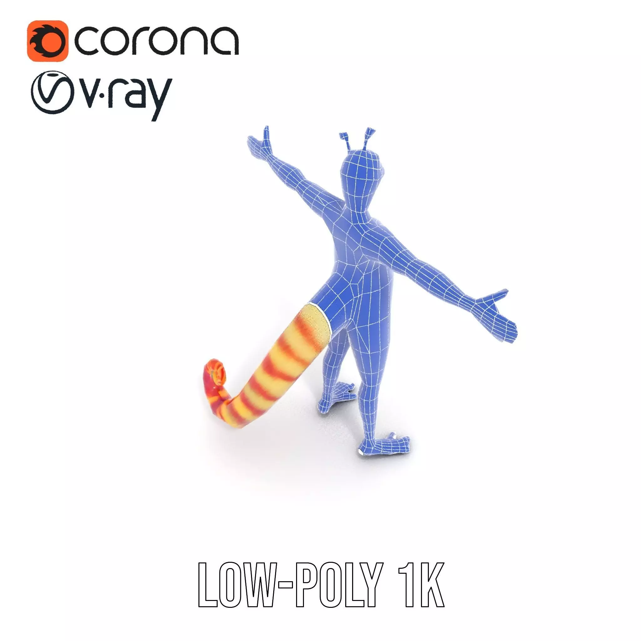 Vibrant Alien Creature Model Pack with Colorful Fur and Antennae Low-poly 3D model_24