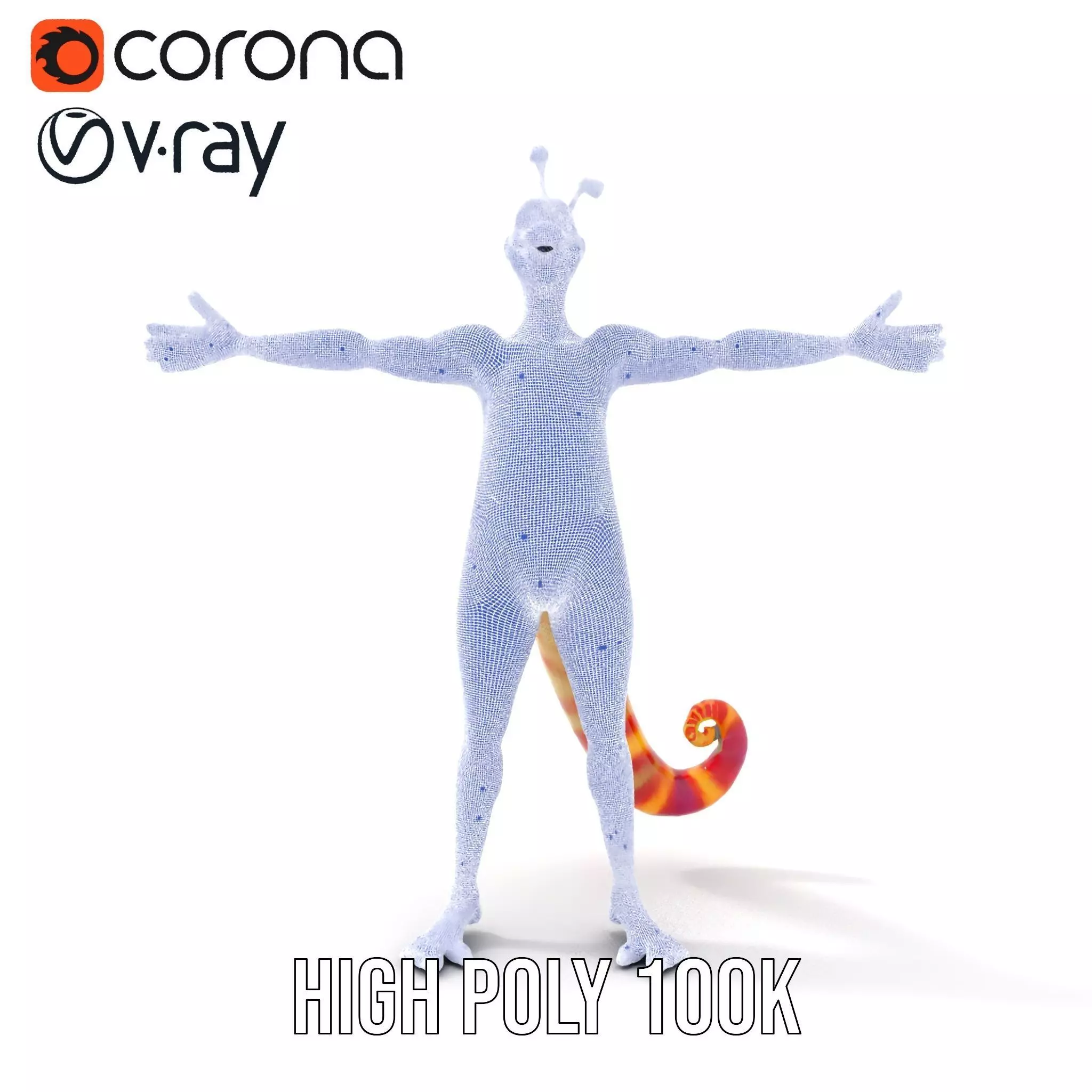 Vibrant Alien Creature Model Pack with Colorful Fur and Antennae Low-poly 3D model_28