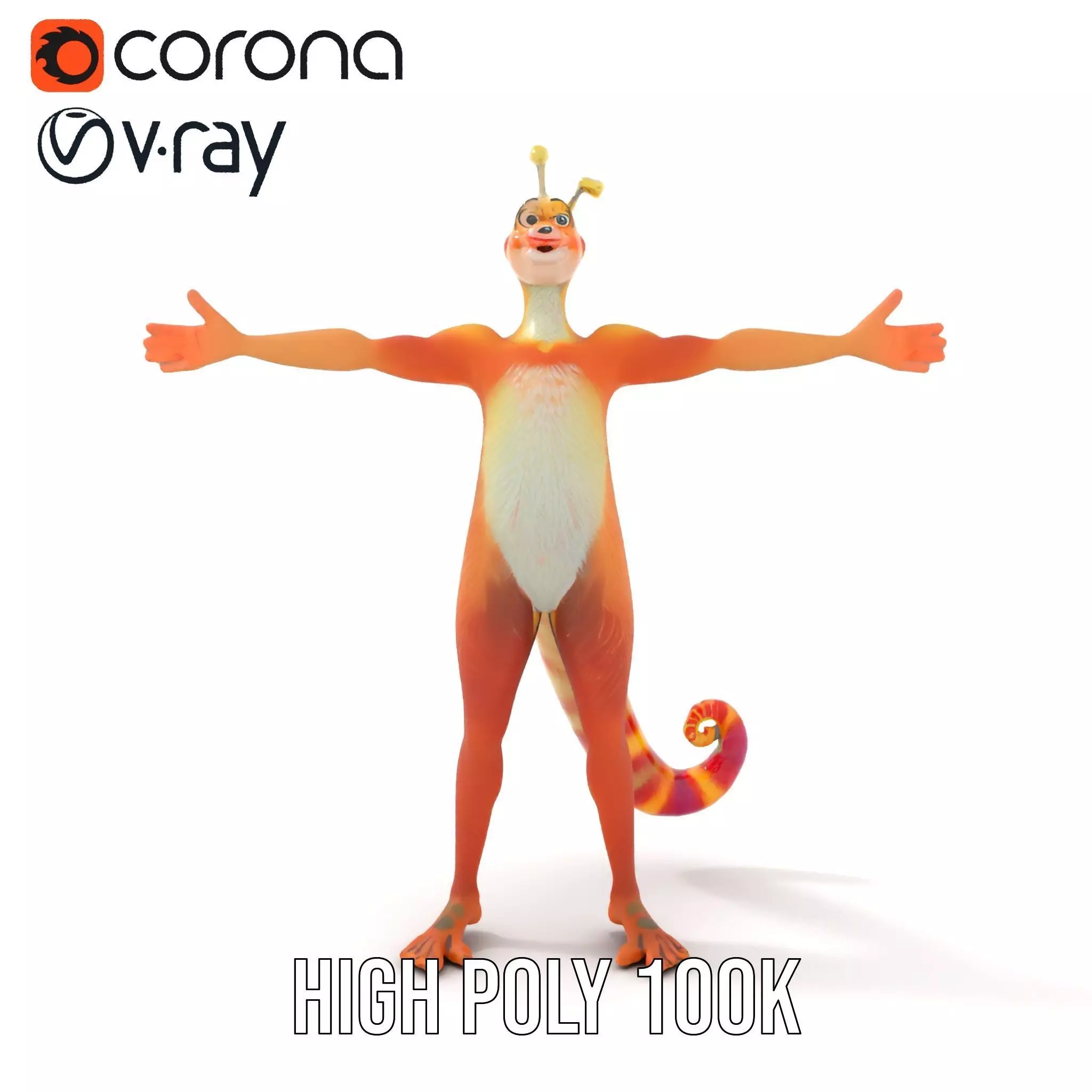 Vibrant Alien Creature Model Pack with Colorful Fur and Antennae Low-poly 3D model_17