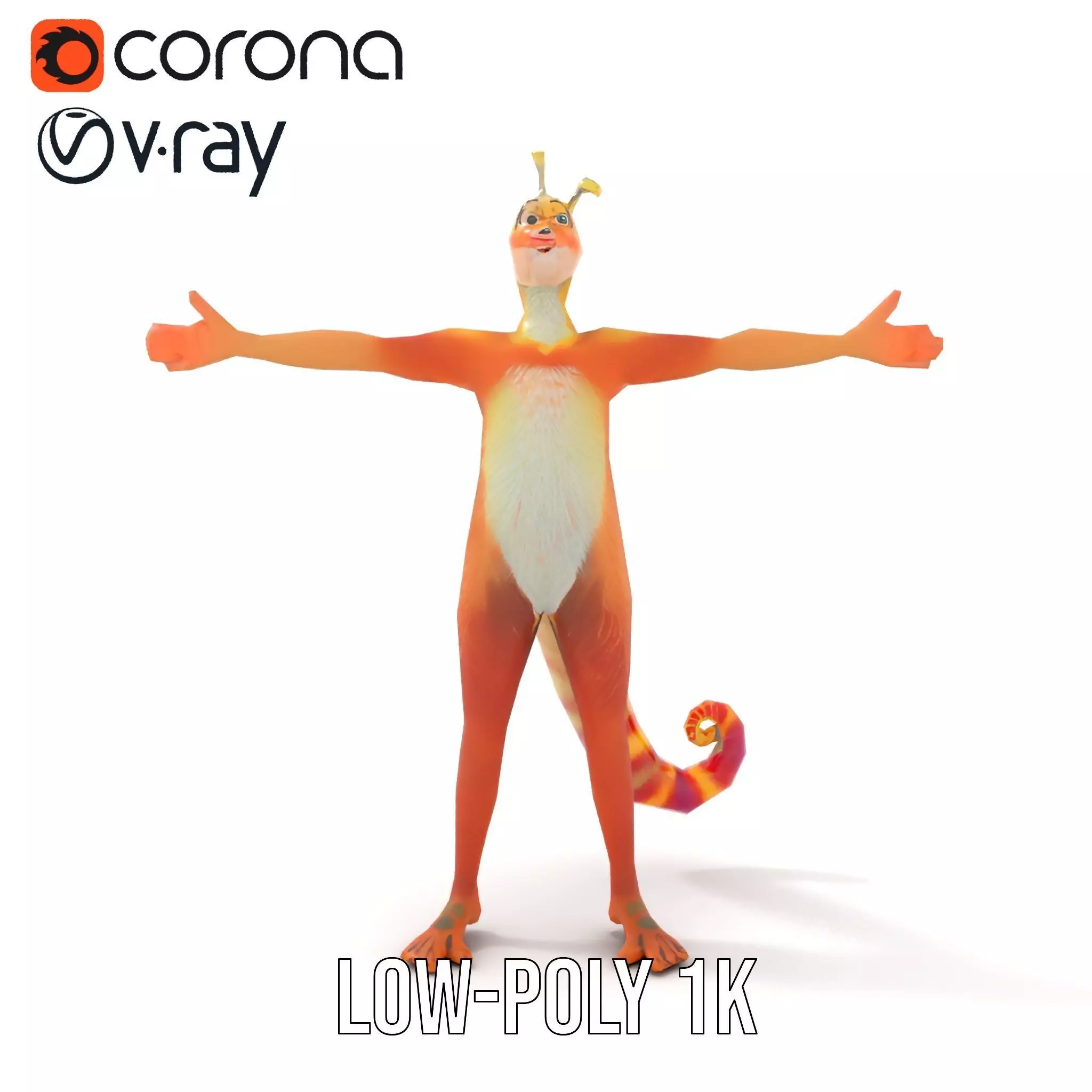 Vibrant Alien Creature Model Pack with Colorful Fur and Antennae Low-poly 3D model_22