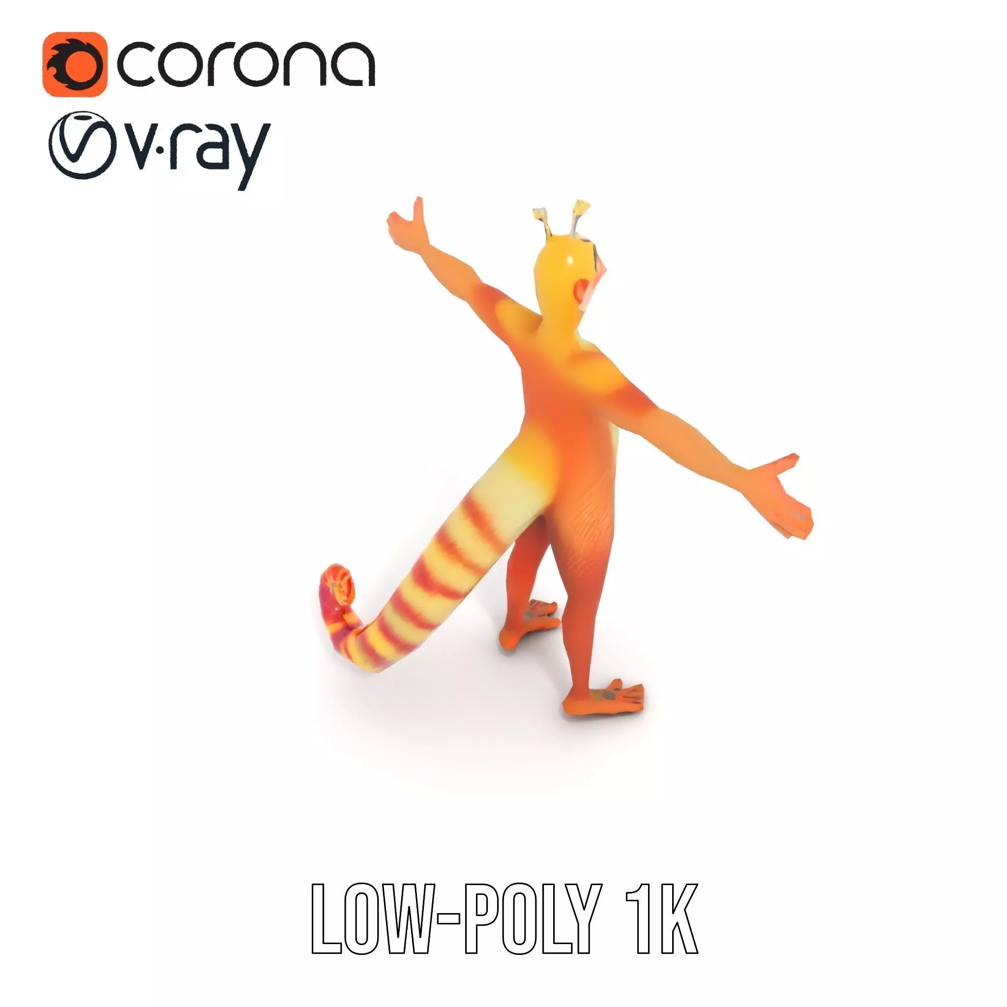 Vibrant Alien Creature Model Pack with Colorful Fur and Antennae Low-poly 3D model_8