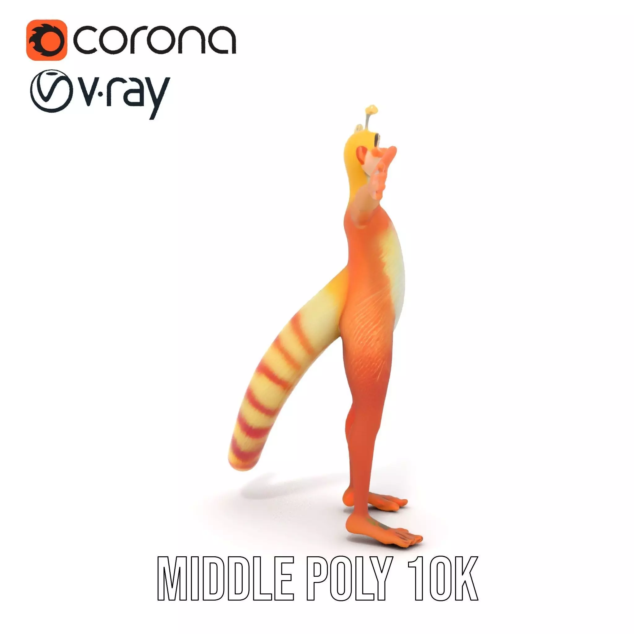 Vibrant Alien Creature Model Pack with Colorful Fur and Antennae Low-poly 3D model_15