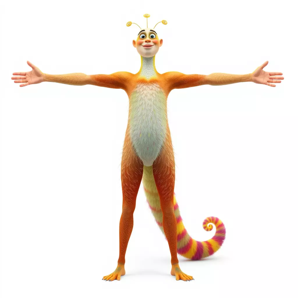 Vibrant Alien Creature Model Pack with Colorful Fur and Antennae Low-poly 3D model_2