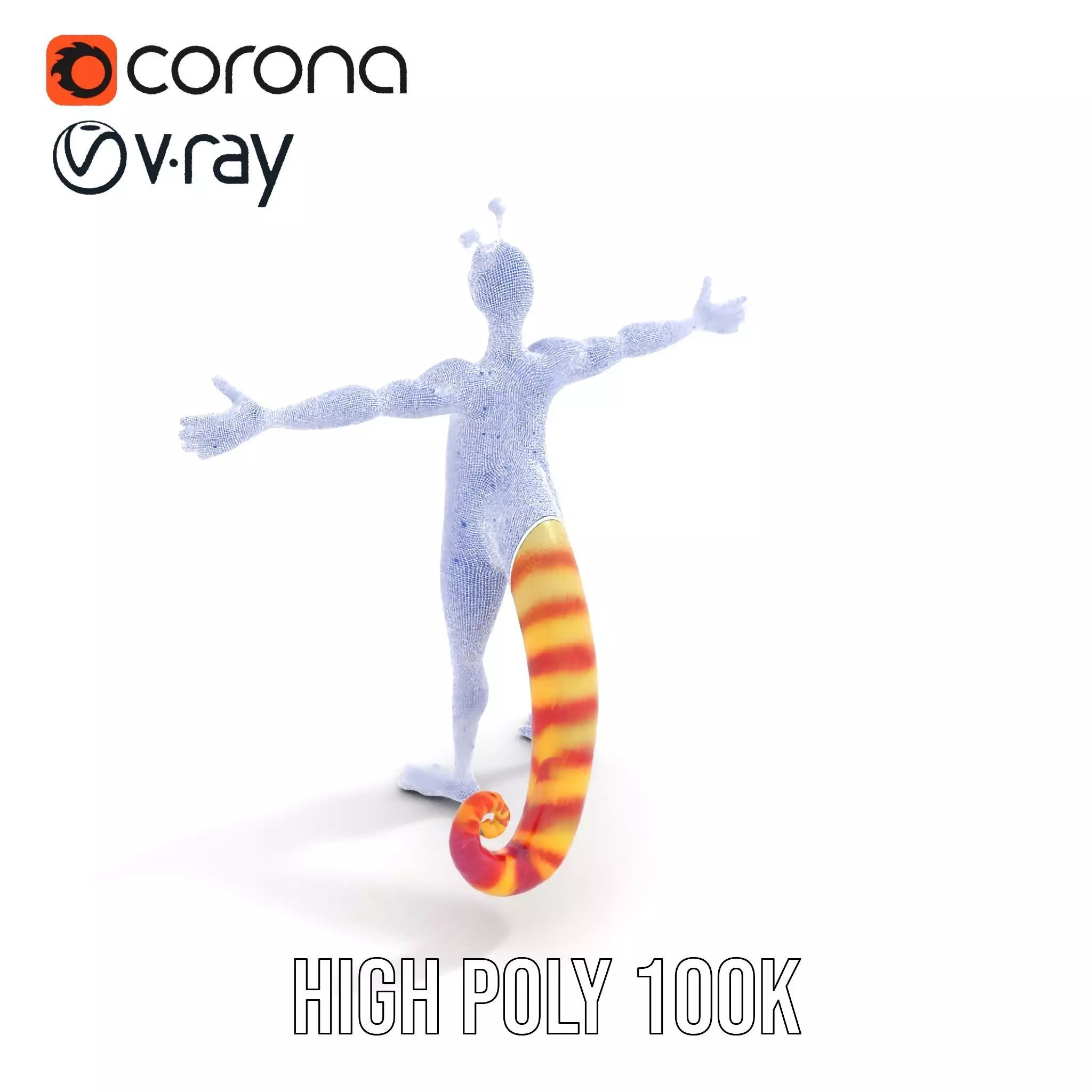 Vibrant Alien Creature Model Pack with Colorful Fur and Antennae Low-poly 3D model_31