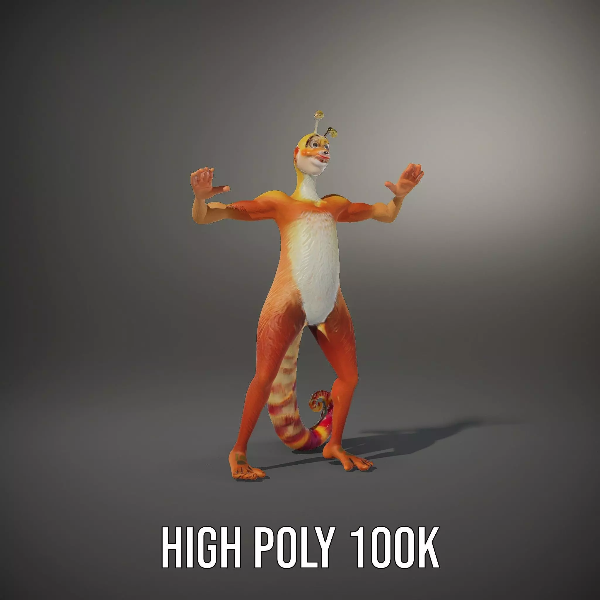 Vibrant Alien Creature Model Pack with Colorful Fur and Antennae Low-poly 3D model_34