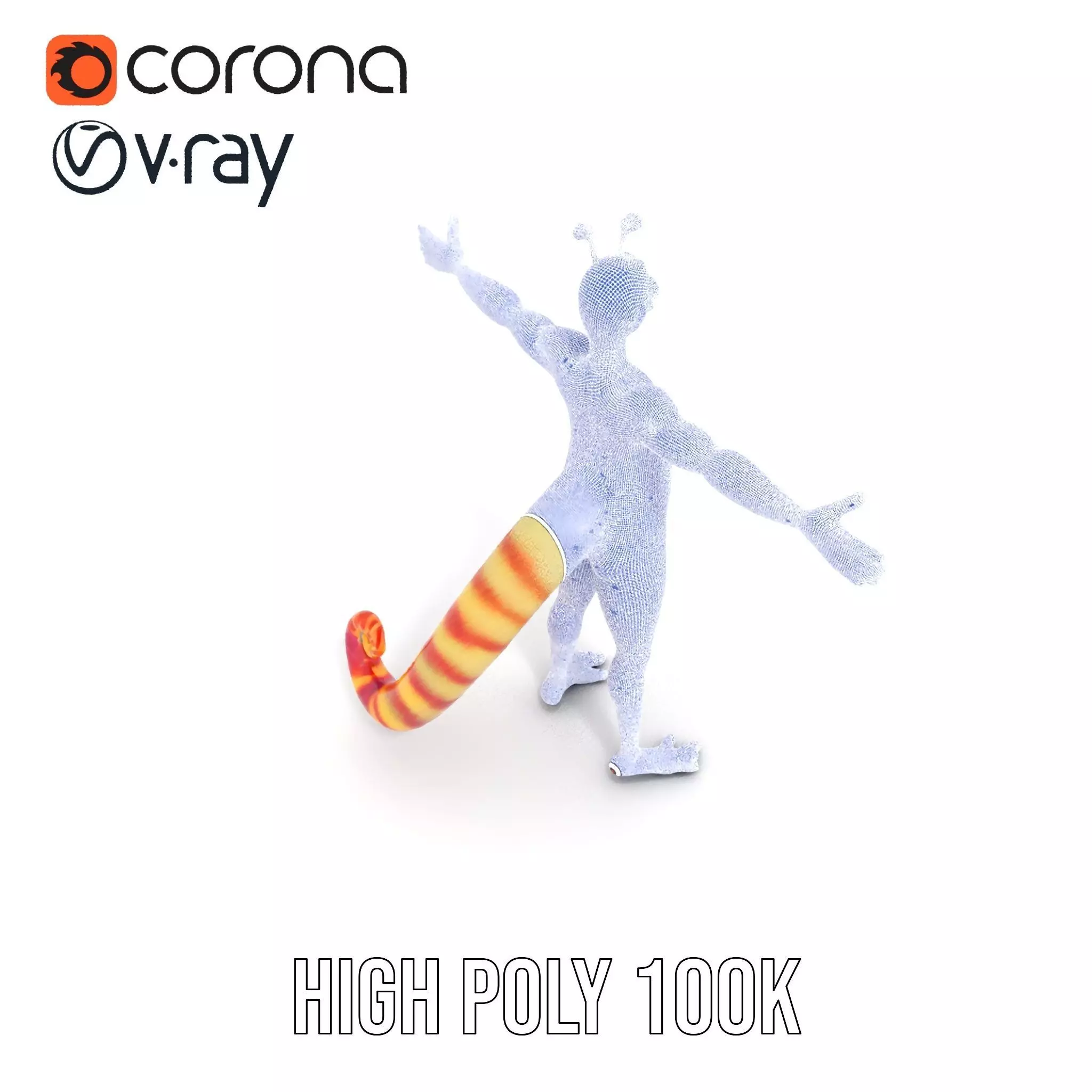 Vibrant Alien Creature Model Pack with Colorful Fur and Antennae Low-poly 3D model_25