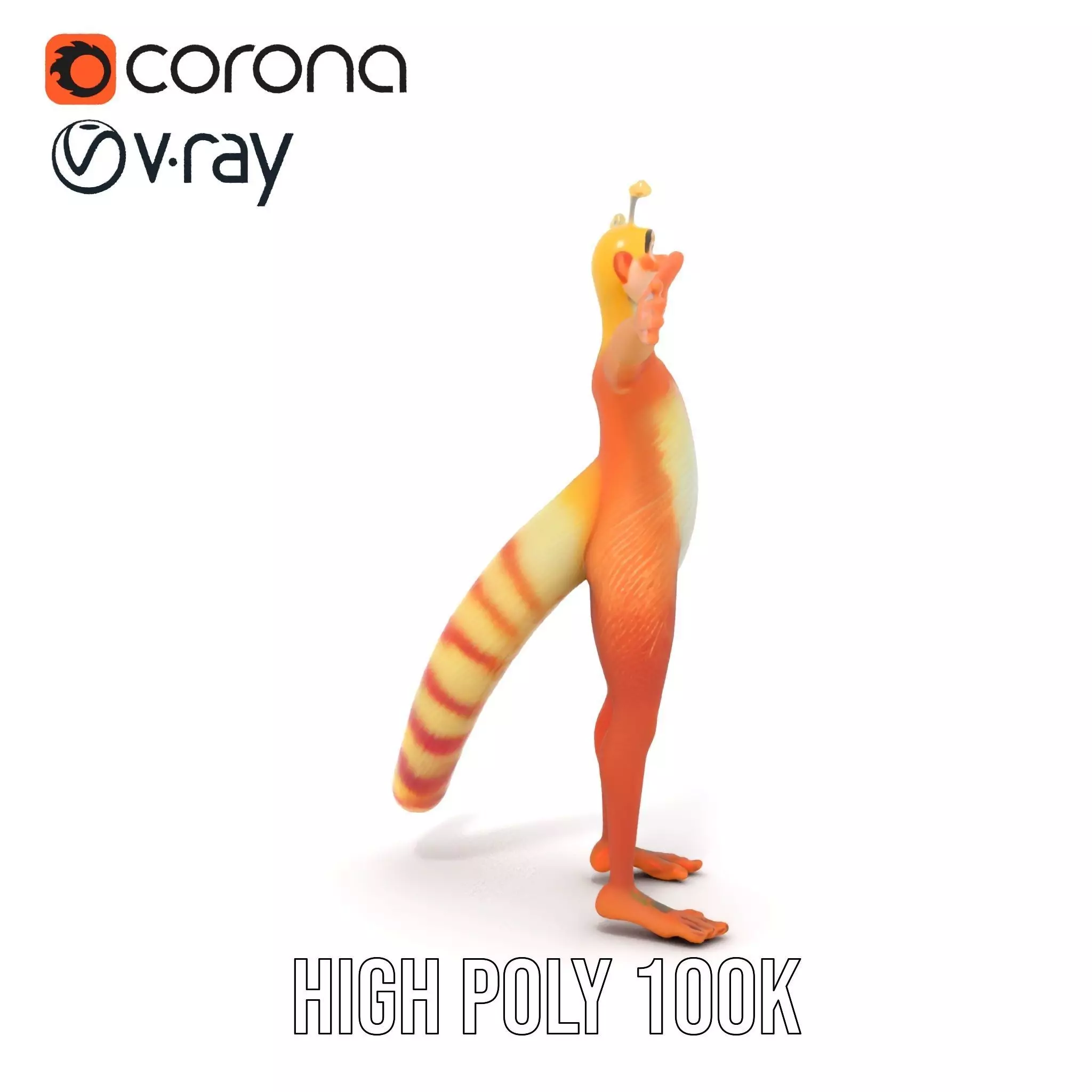 Vibrant Alien Creature Model Pack with Colorful Fur and Antennae Low-poly 3D model_20
