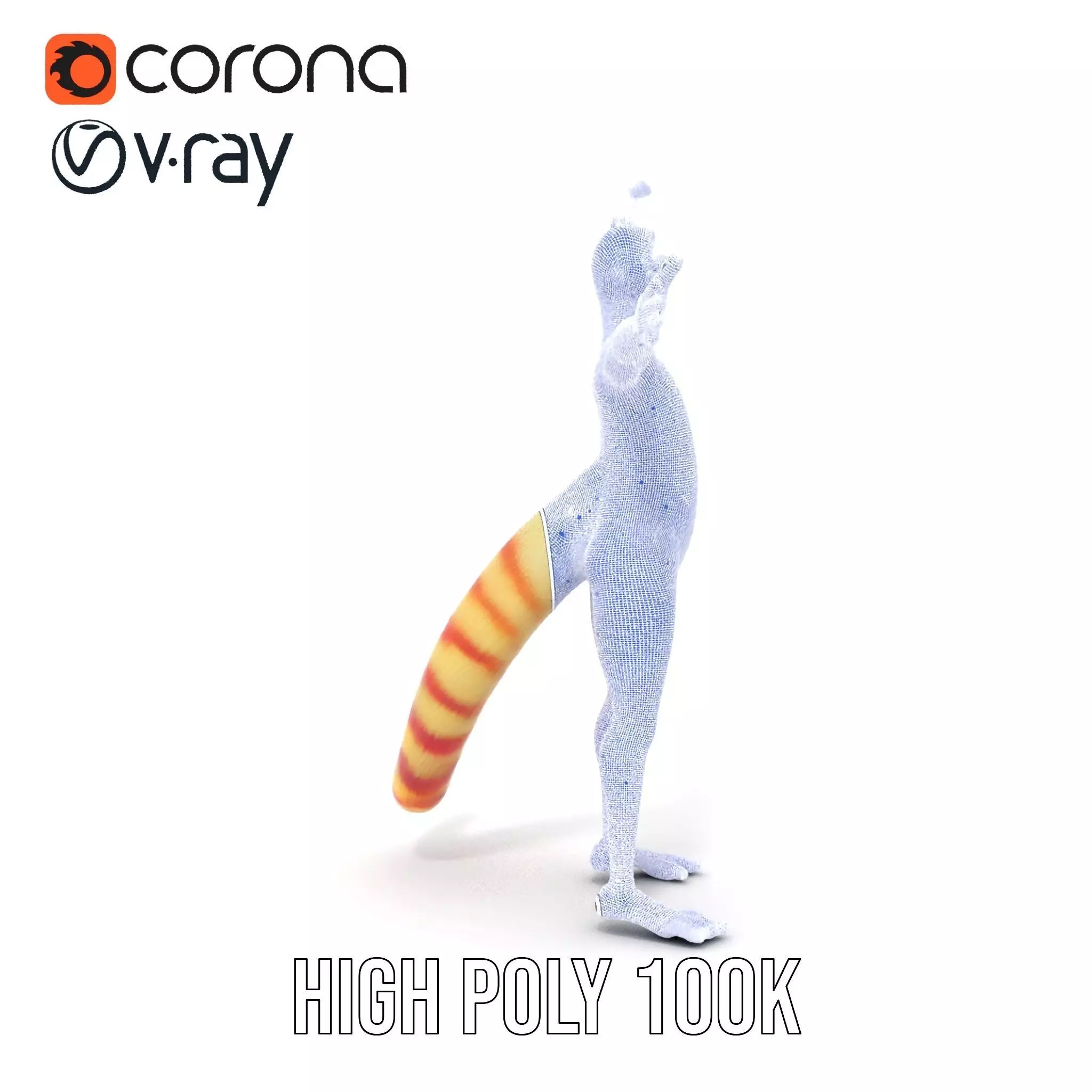 Vibrant Alien Creature Model Pack with Colorful Fur and Antennae Low-poly 3D model_32