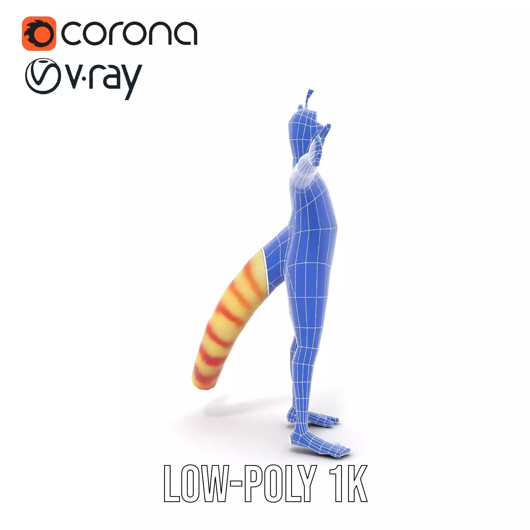 Vibrant Alien Creature Model Pack with Colorful Fur and Antennae Low-poly 3D model_30