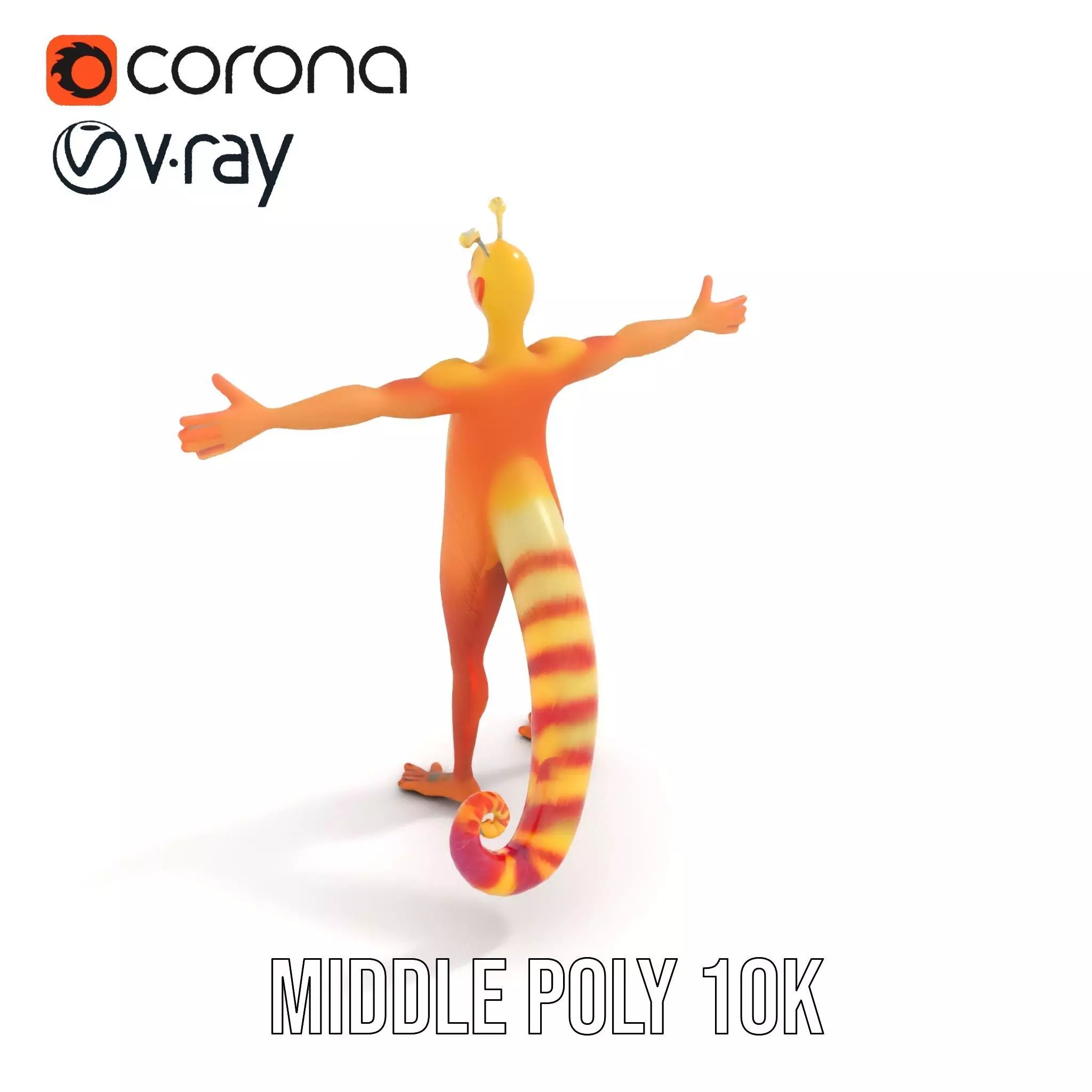 Vibrant Alien Creature Model Pack with Colorful Fur and Antennae Low-poly 3D model_6