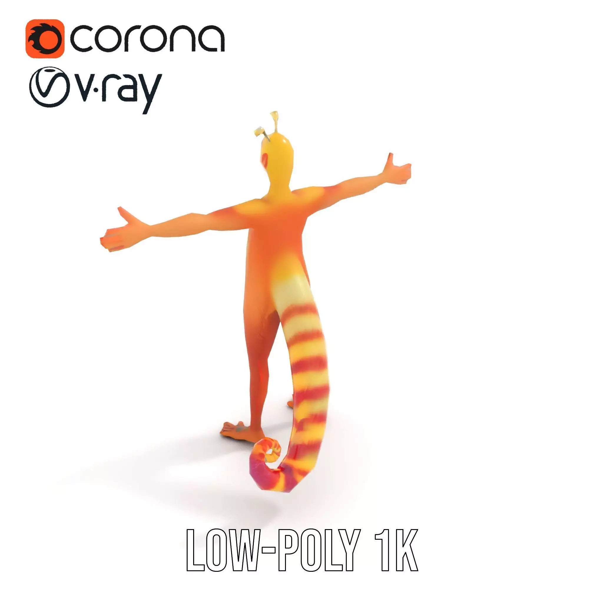 Vibrant Alien Creature Model Pack with Colorful Fur and Antennae Low-poly 3D model_13