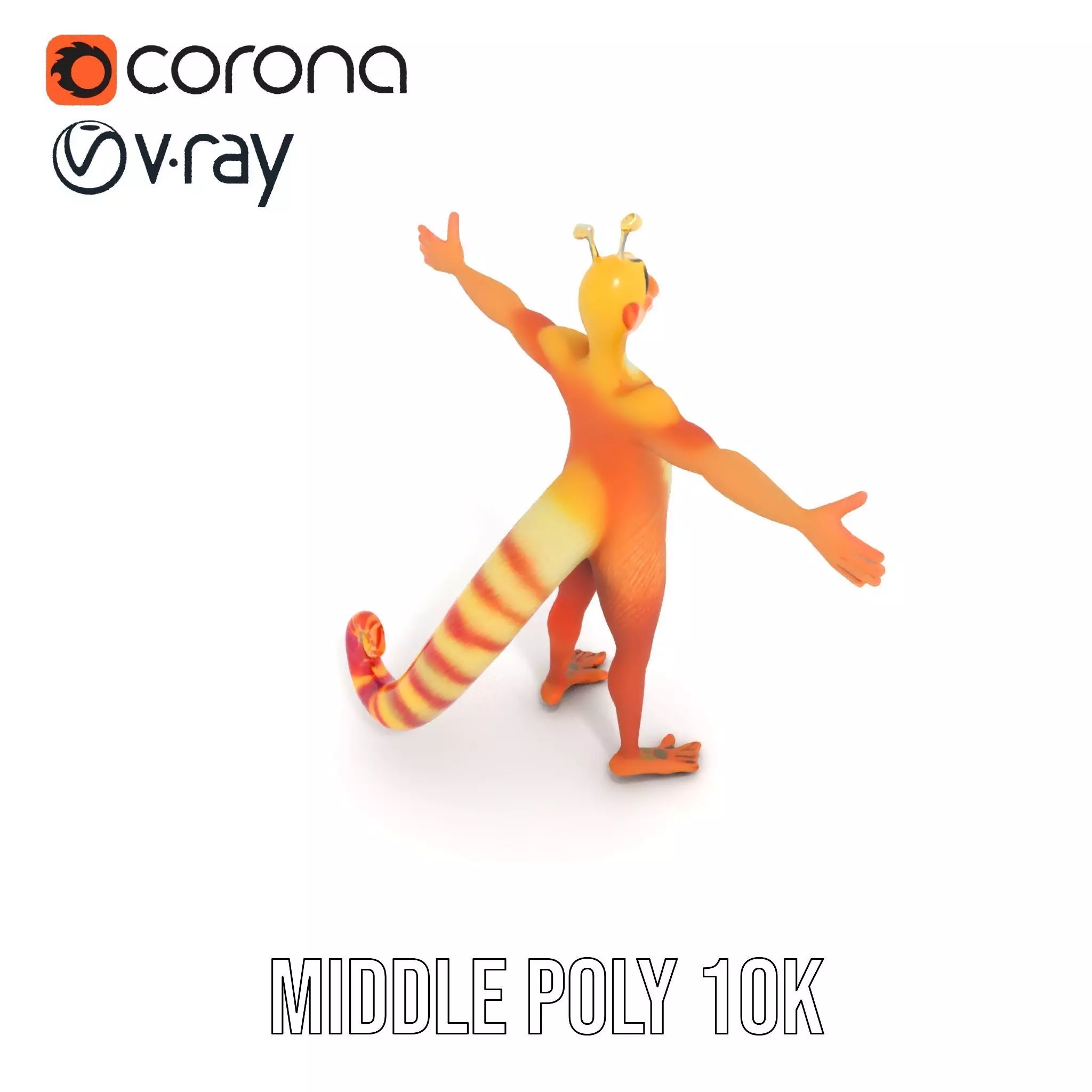 Vibrant Alien Creature Model Pack with Colorful Fur and Antennae Low-poly 3D model_5