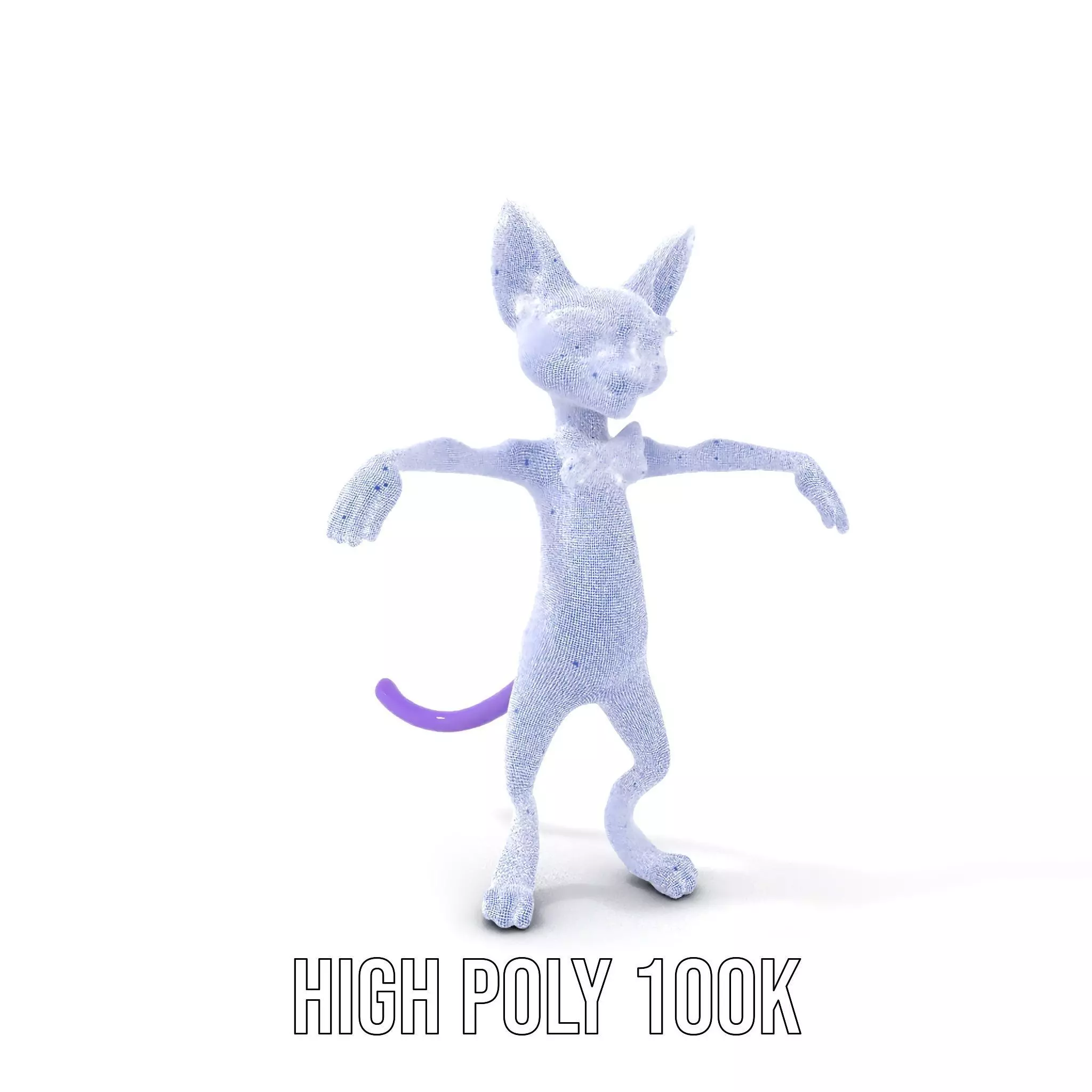 Purple Cartoon Cat with Bow Tie Rigged and Animated Model Low-poly 3D model_4