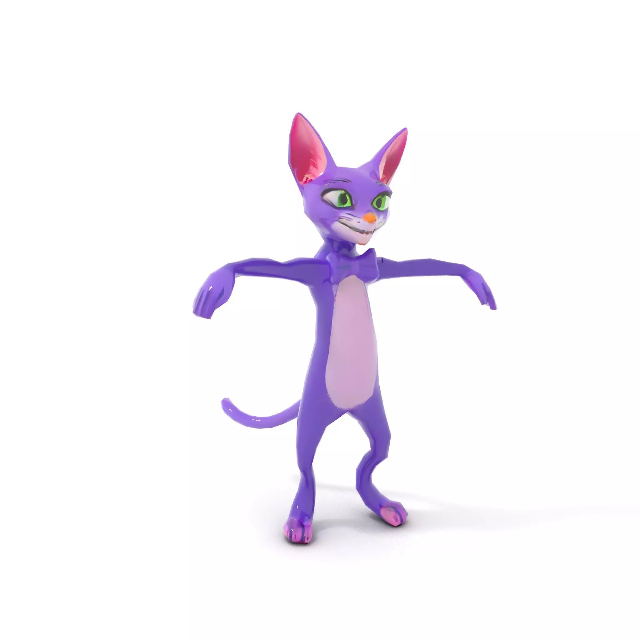 Purple Cartoon Cat with Bow Tie Rigged and Animated Model Low-poly 3D model_16