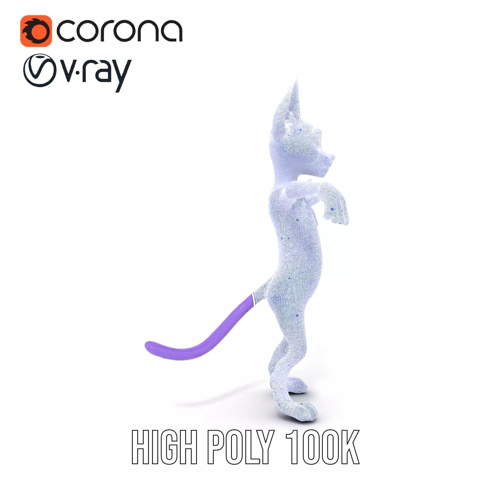 Purple Cartoon Cat with Bow Tie Rigged and Animated Model Low-poly 3D model_34