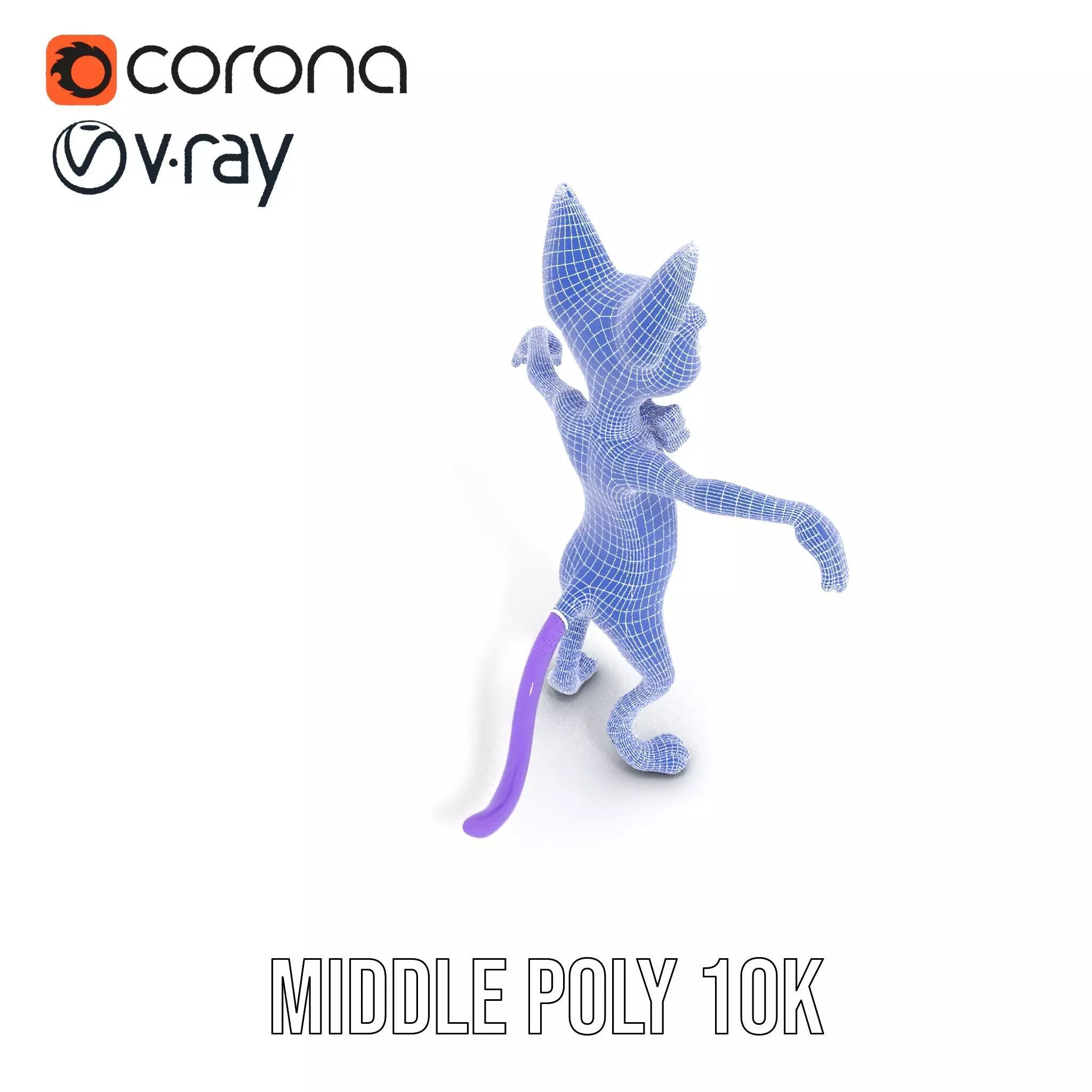 Purple Cartoon Cat with Bow Tie Rigged and Animated Model Low-poly 3D model_27