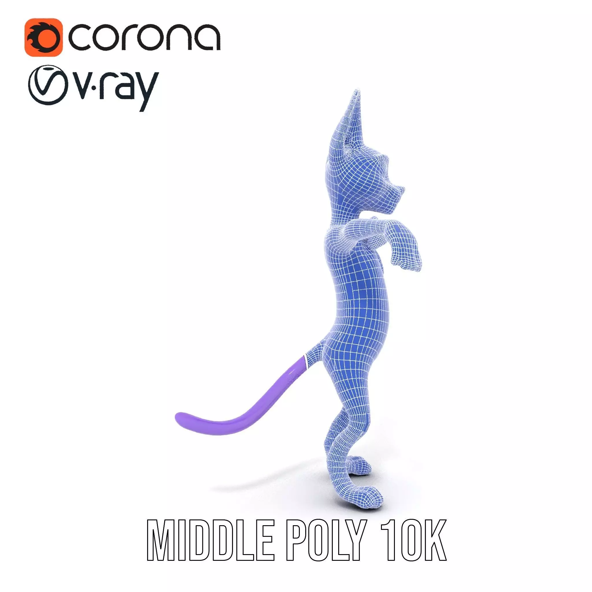 Purple Cartoon Cat with Bow Tie Rigged and Animated Model Low-poly 3D model_24