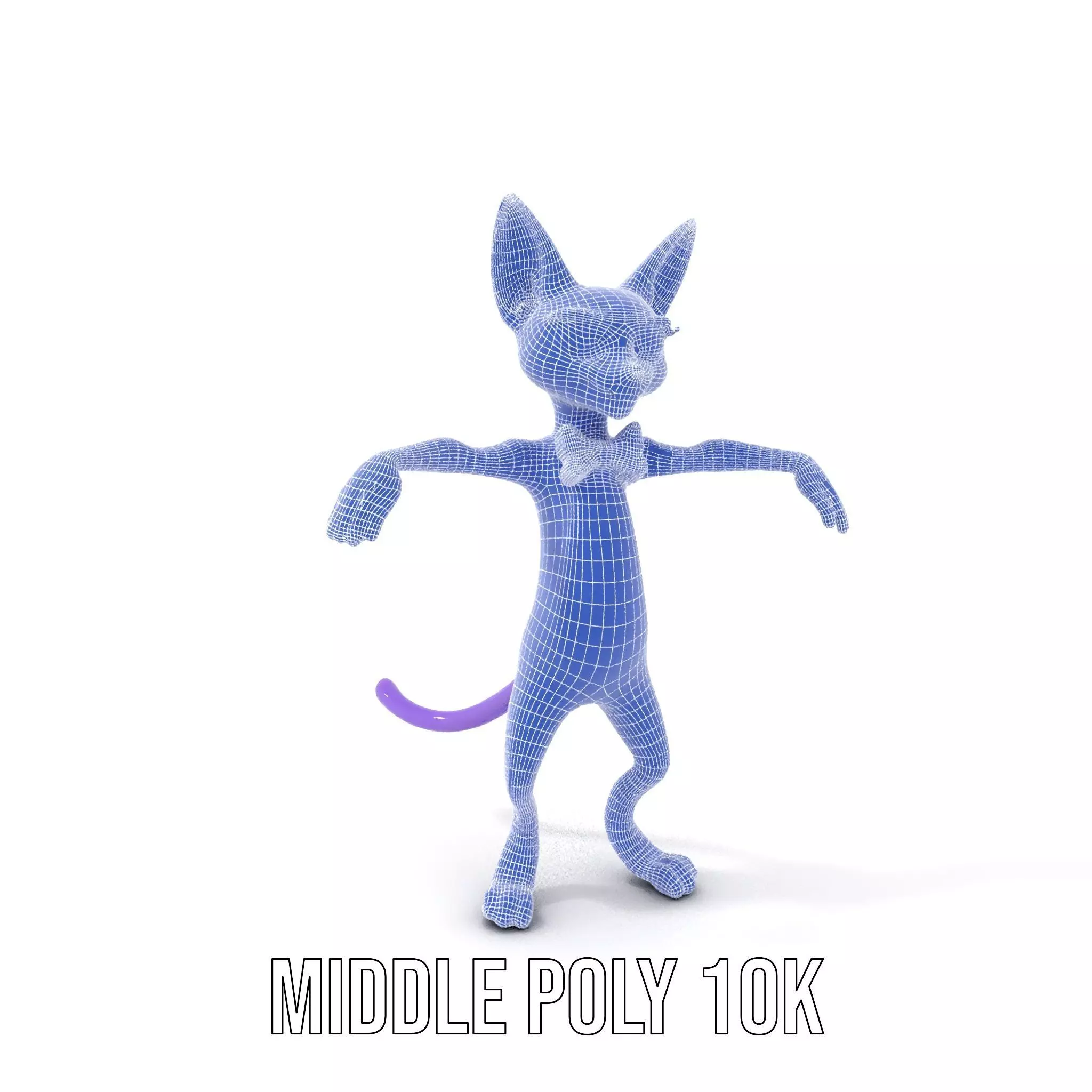 Purple Cartoon Cat with Bow Tie Rigged and Animated Model Low-poly 3D model_15