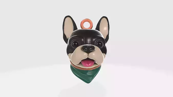 French Bulldog Dog Head Keychain with Bandana