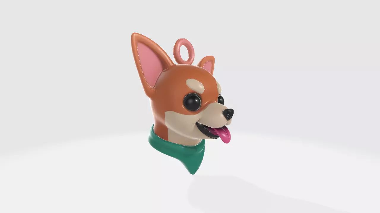 Cute Chihuahua Dog Head Keychain with Bandana 3D print model_3