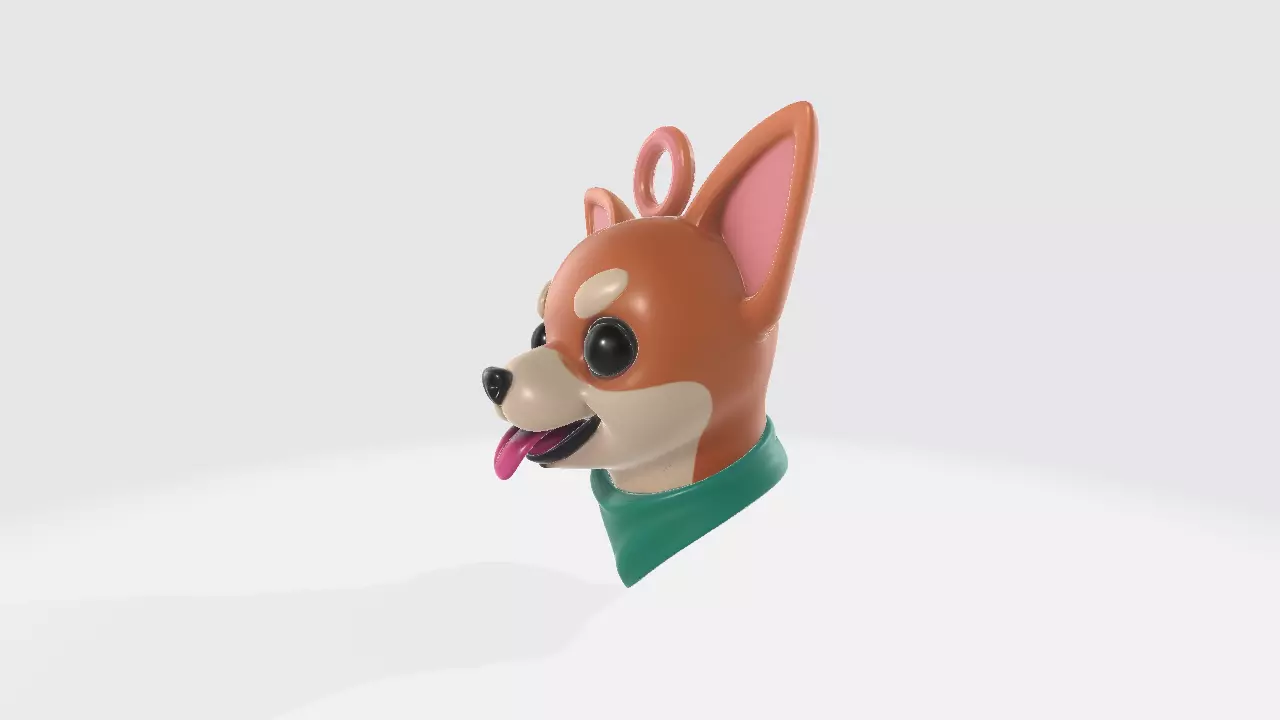 Cute Chihuahua Dog Head Keychain with Bandana 3D print model_1