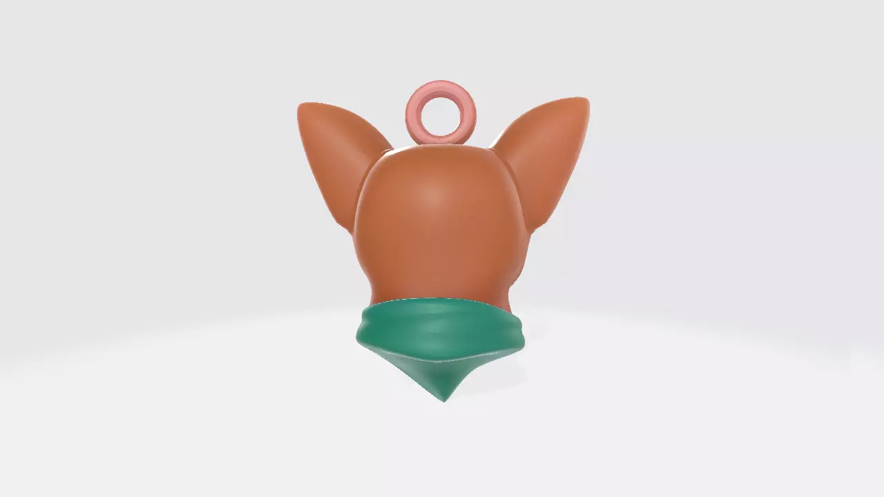 Cute Chihuahua Dog Head Keychain with Bandana 3D print model_2