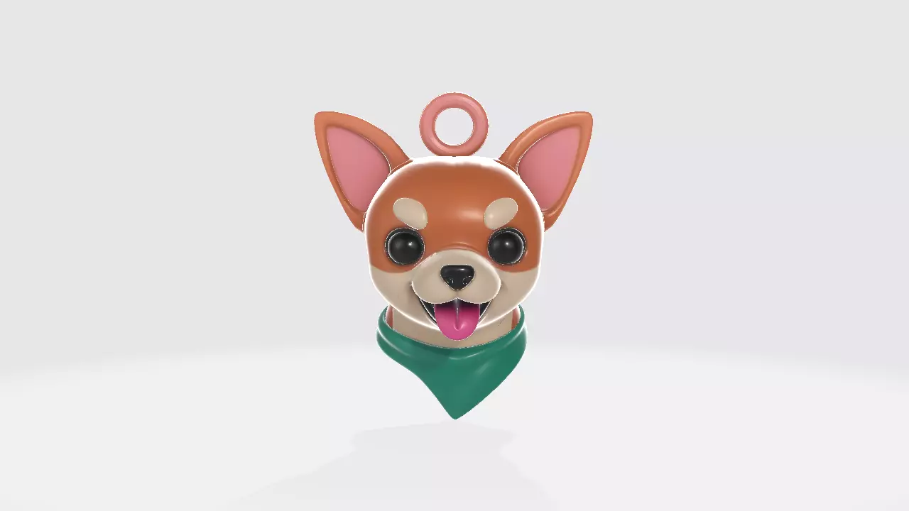 Cute Chihuahua Dog Head Keychain with Bandana 3D print model_0