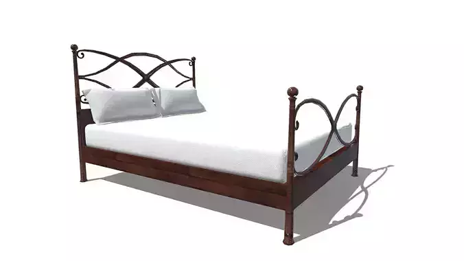Wood Bed Low-poly 3D model