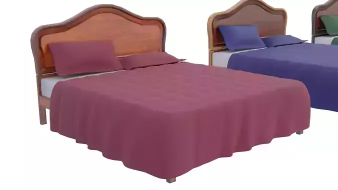 Wooden Kingsize Bed Low-poly 3D model
