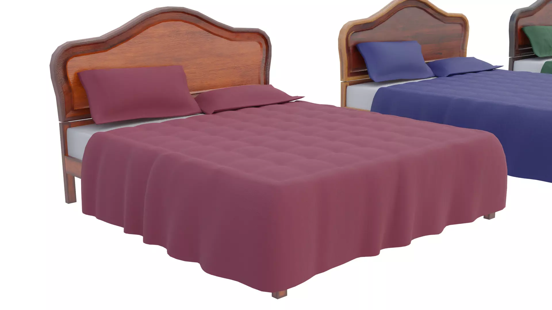 Wooden Kingsize Bed Low-poly 3D model_0