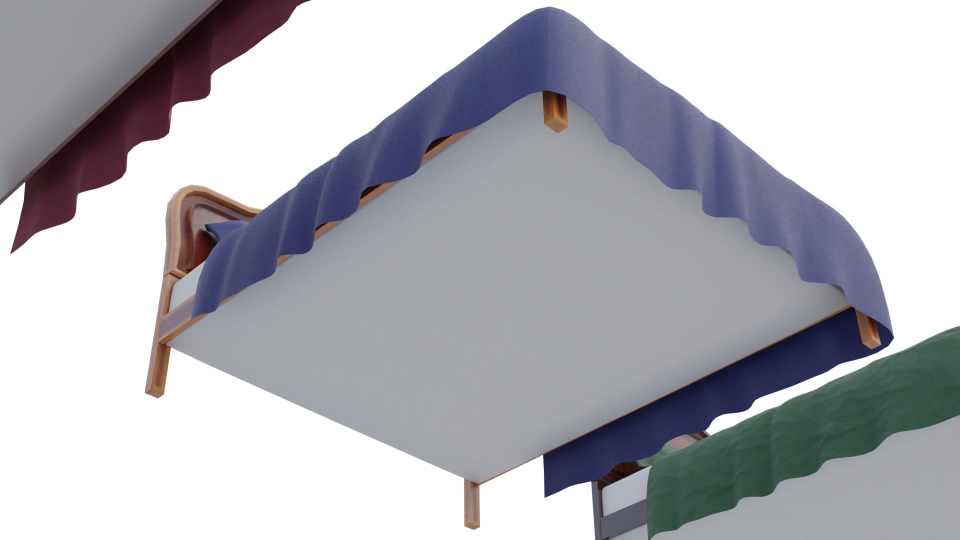 Wooden Kingsize Bed Low-poly 3D model_5