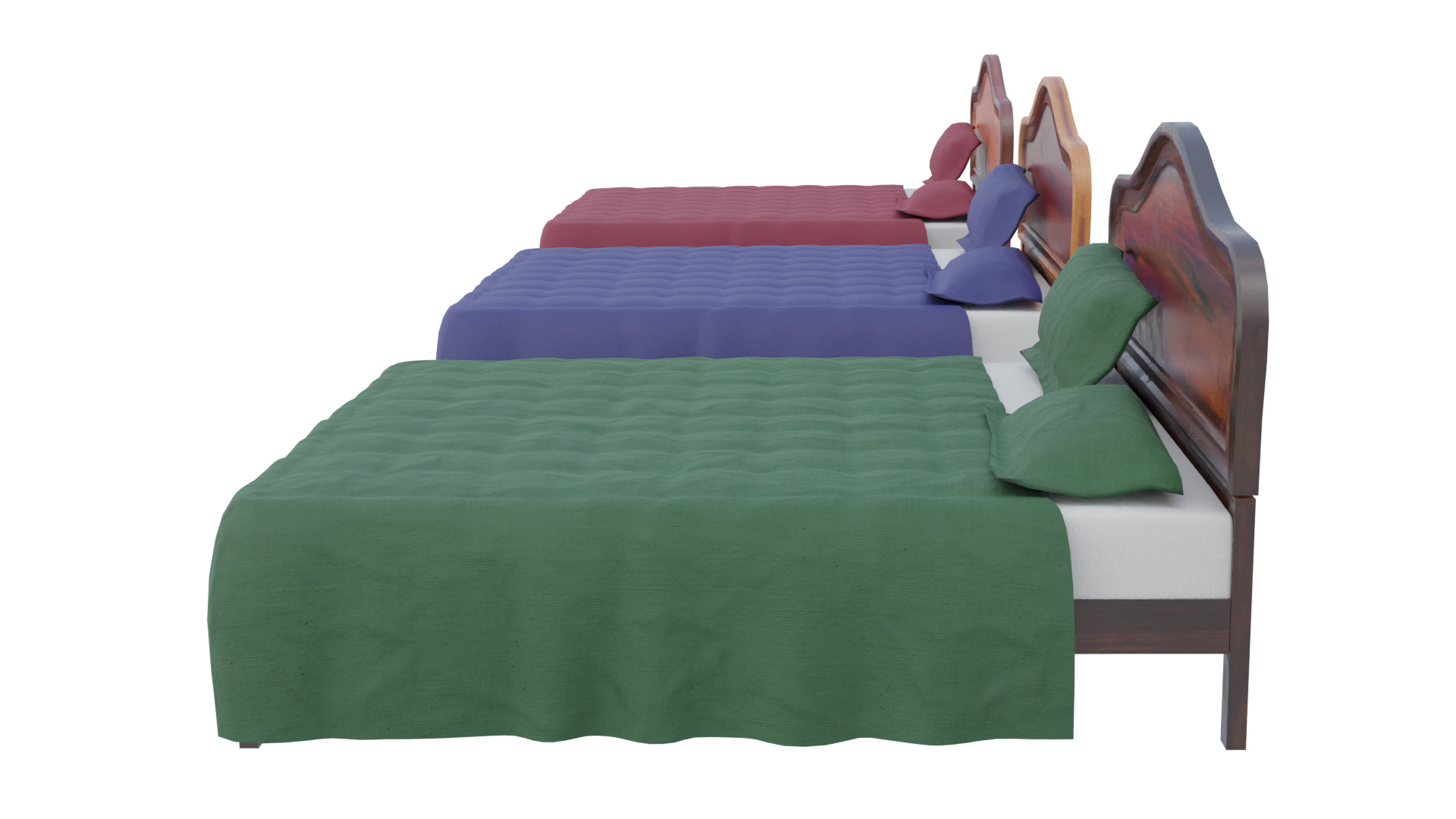Wooden Kingsize Bed Low-poly 3D model_7