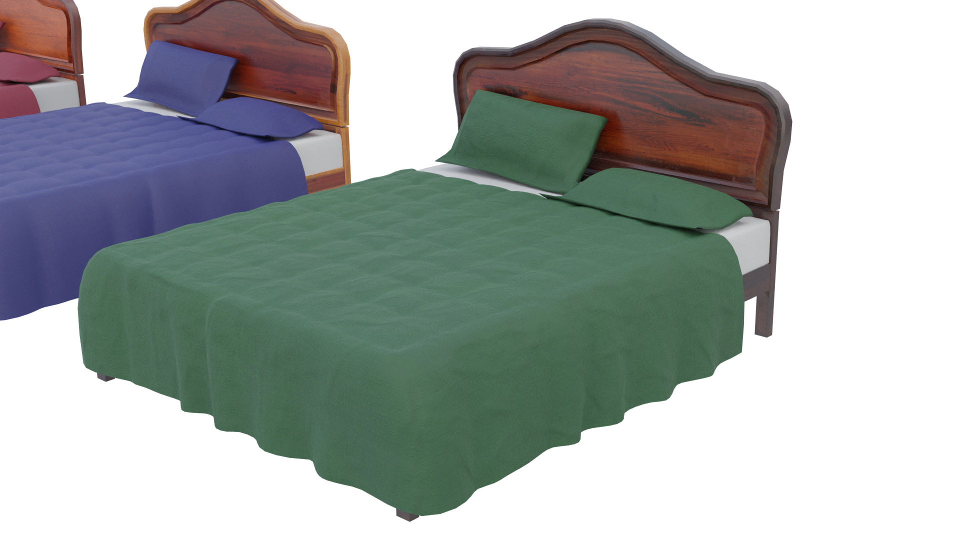 Wooden Kingsize Bed Low-poly 3D model_3