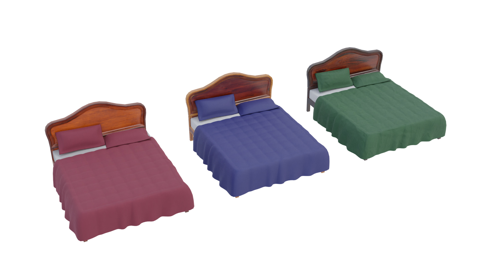 Wooden Kingsize Bed Low-poly 3D model_1