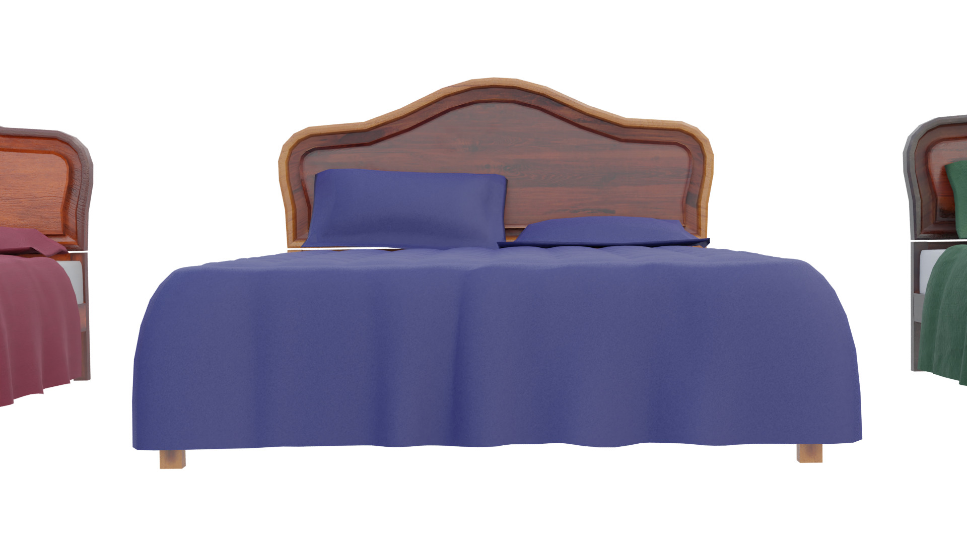 Wooden Kingsize Bed Low-poly 3D model_10