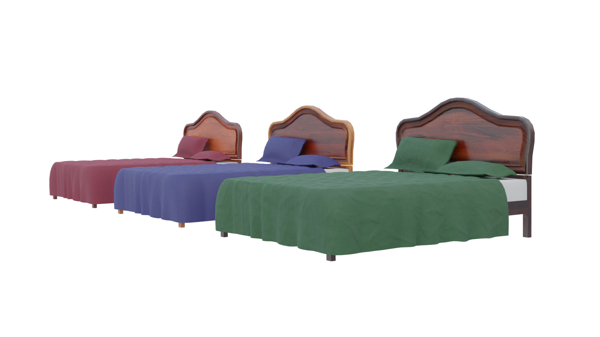 Wooden Kingsize Bed Low-poly 3D model_11