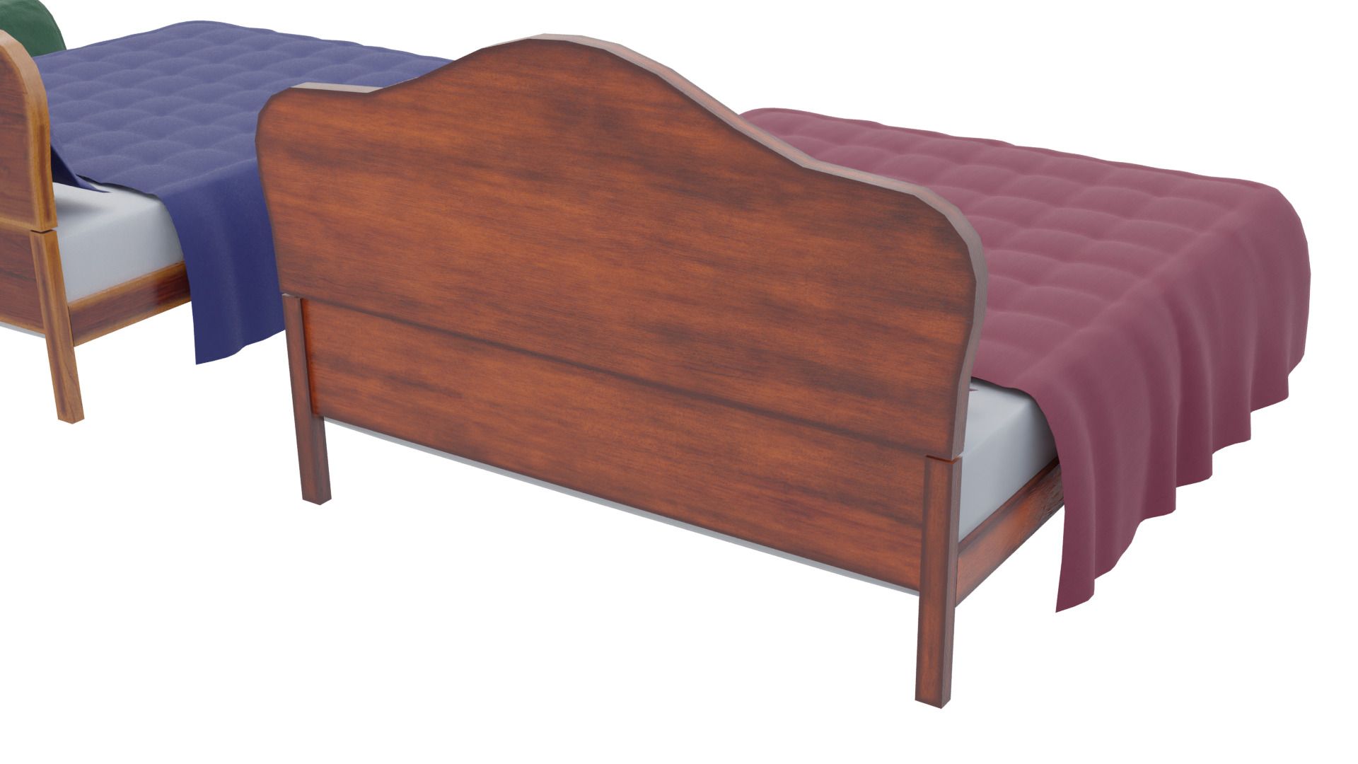Wooden Kingsize Bed Low-poly 3D model_6