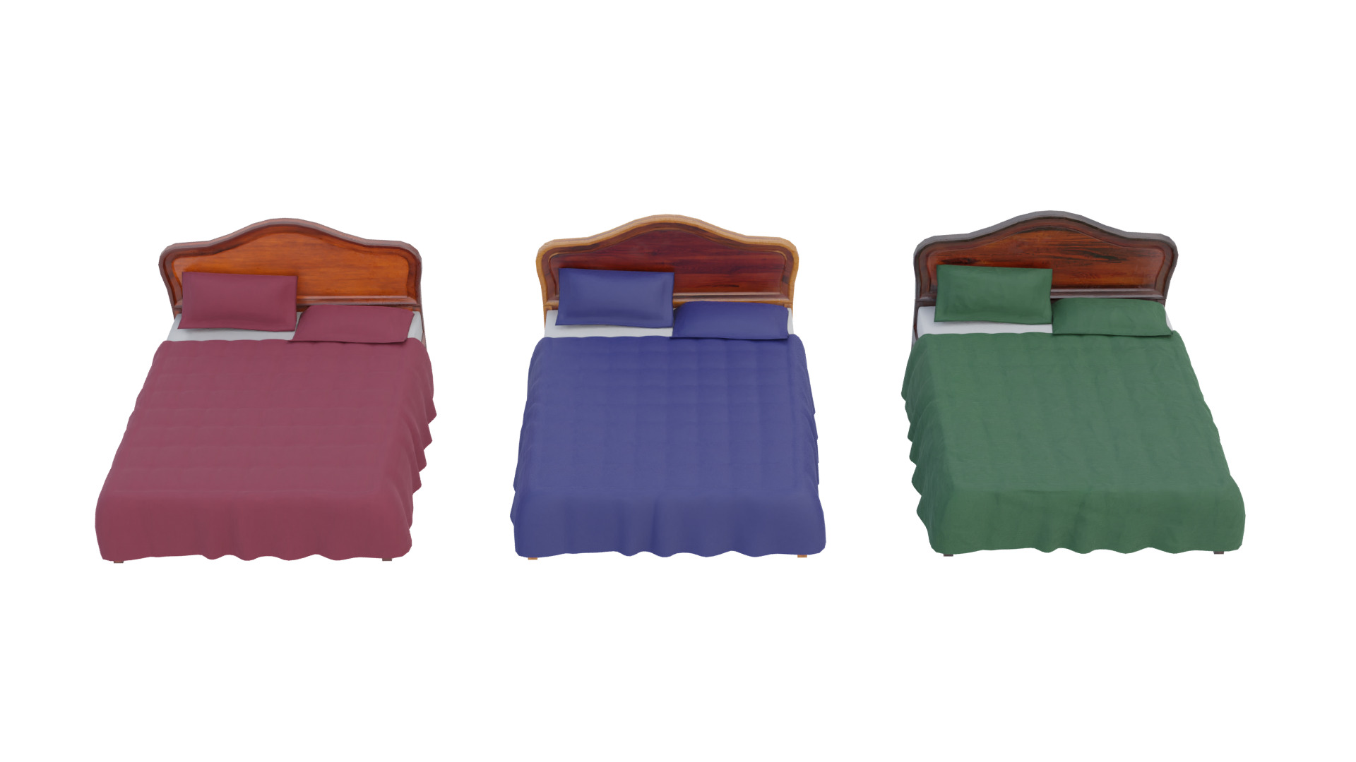 Wooden Kingsize Bed Low-poly 3D model_2