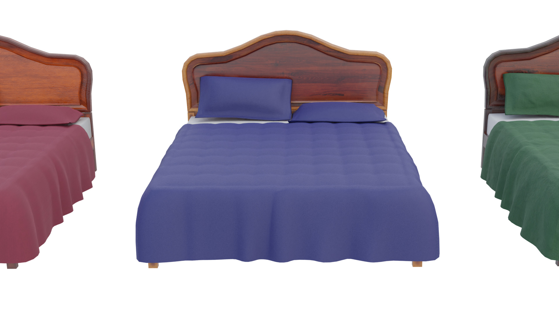 Wooden Kingsize Bed Low-poly 3D model_4